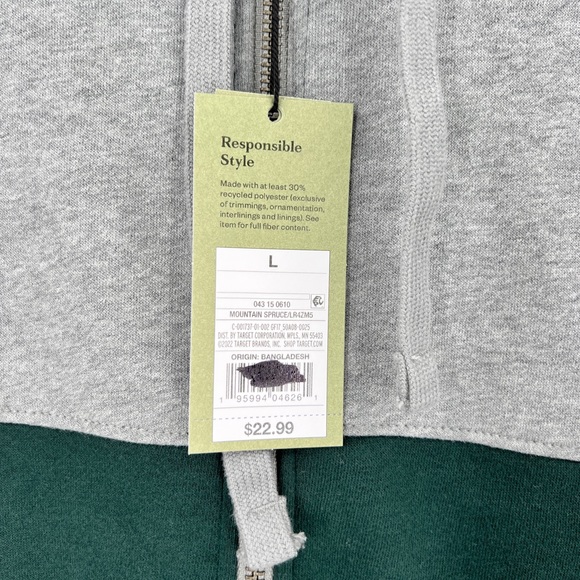 Goodfellow & Co Mens Color Blocked Green and Gray Jacket Hoodie Size Large NWT - Picture 5 of 7